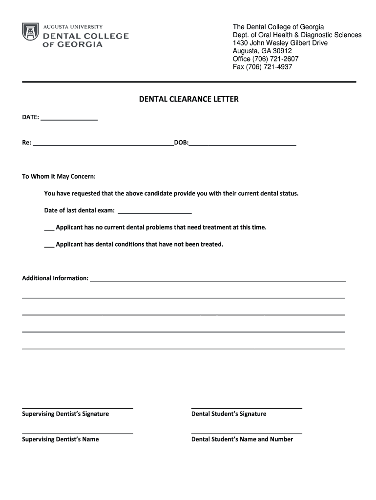 Dental Clearance - Fill Online, Printable, Fillable, Blank | Pdffiller regarding Free Printable Dental Clearance Form