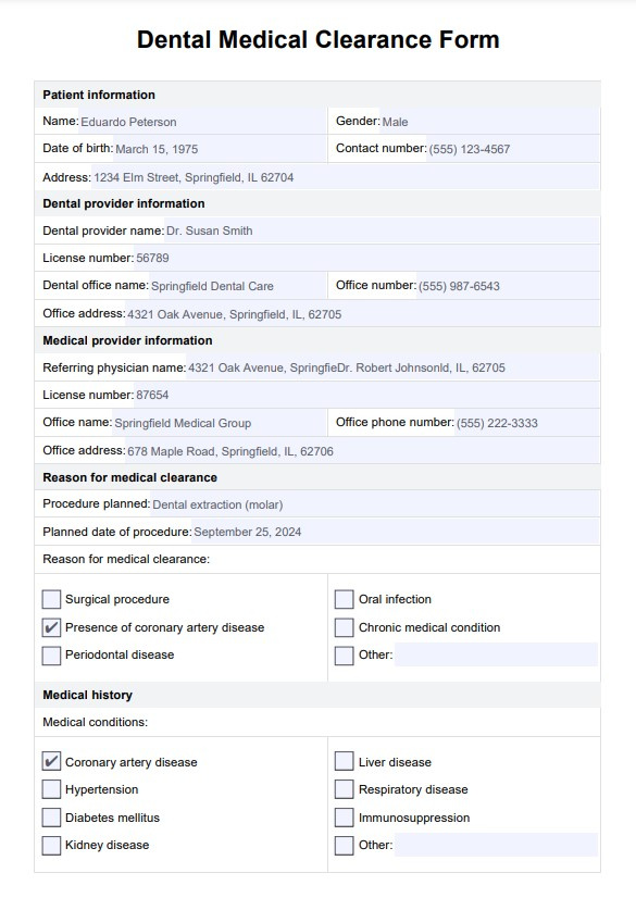 Dental Medical Clearance Form &amp;amp; Example | Free Pdf Download with regard to Free Printable Dental Clearance Form