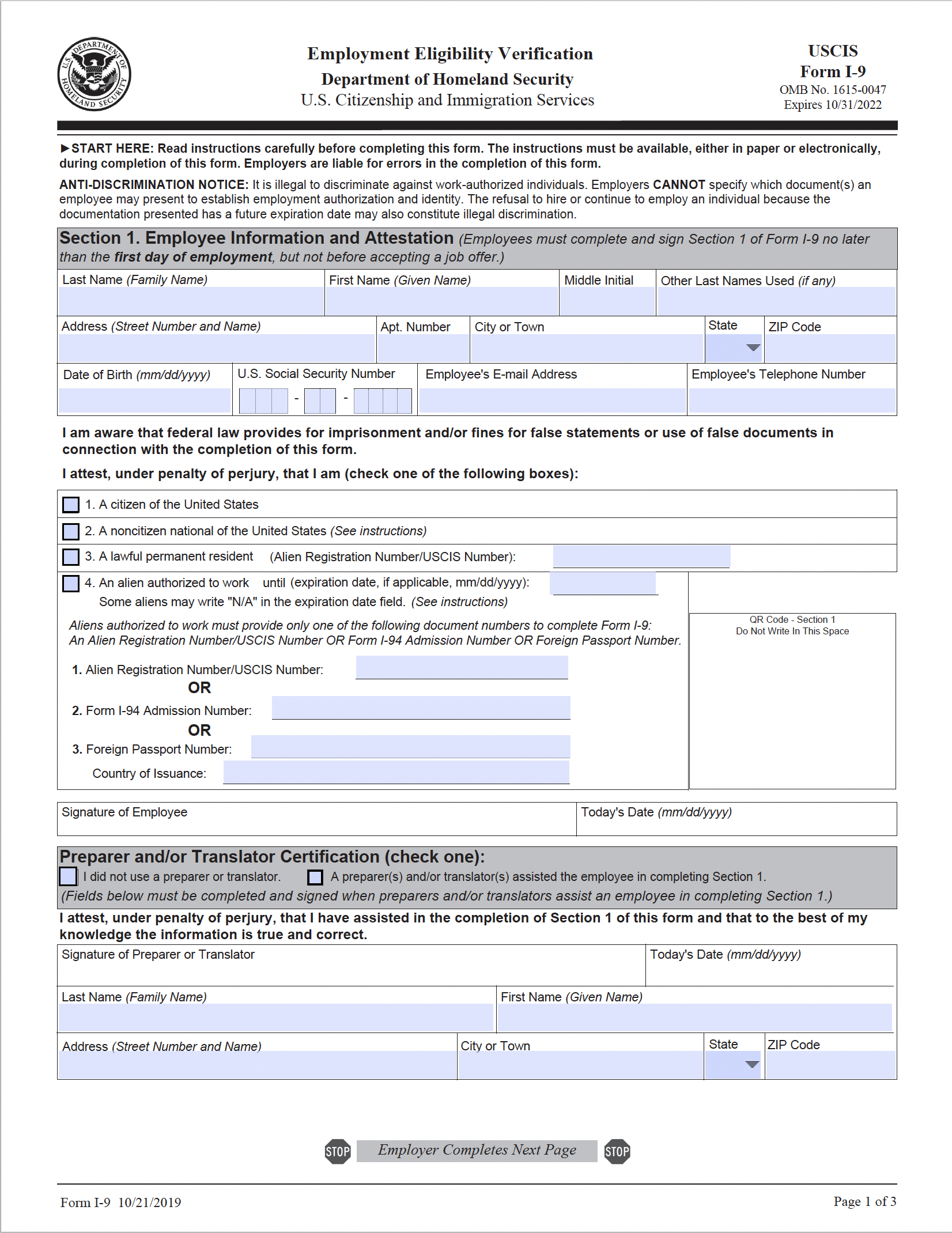 Dept. Of Homeland Security Increases Penalties For Illegal Hiring for I 9 Printable Form