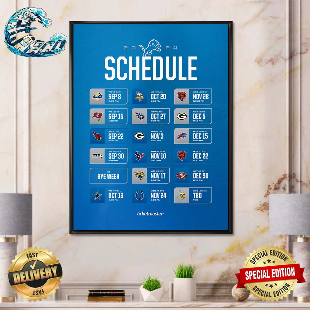 Detroit Lions Nfl 2024 Season Schedule Home Decor Poster Canvas intended for Detroit Lions Schedule 2024 Printable