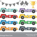 Digital Clipart   Vintage Racing Cars For Scrapbooking, Paper Pertaining To Printable Vintage Race Car Clipart