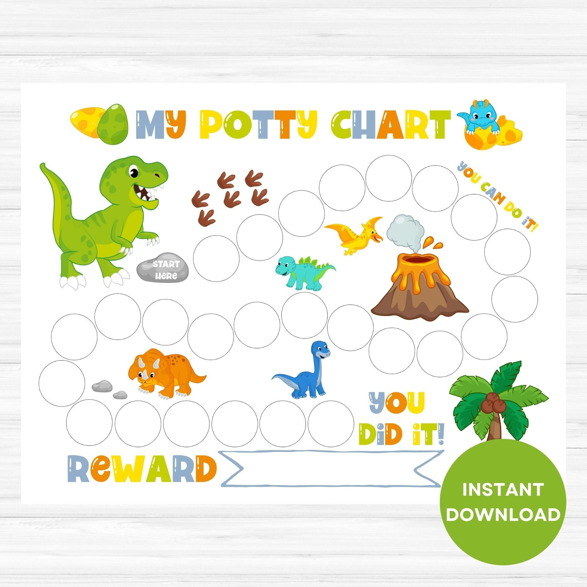 Dinosaur Potty Chart, Printable Potty Training Chart, Boy Sticker in Free Printable Potty Charts