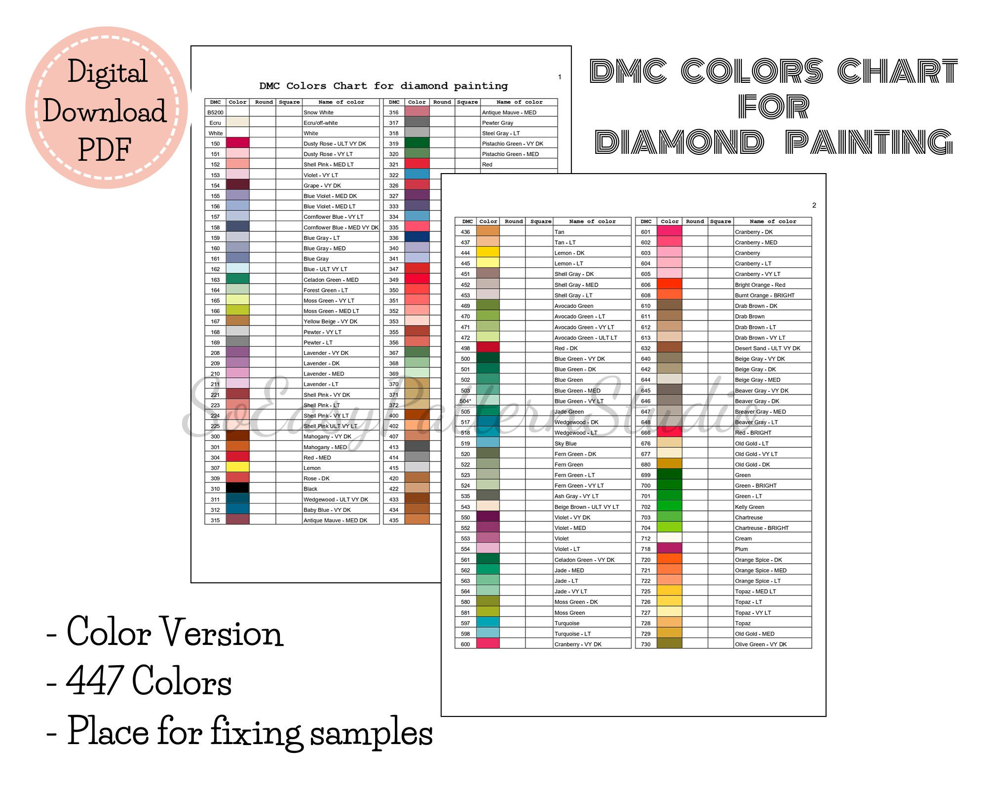 Dmc Diamond Painting Color List - Etsy in Printable Dac Dmc List