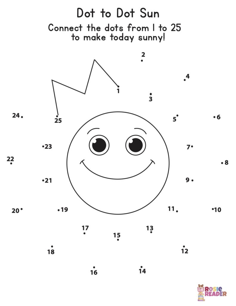 Dot To Dot Sun - Reading Adventures For Kids Ages 3 To 5 with regard to Connect The Dots Printable