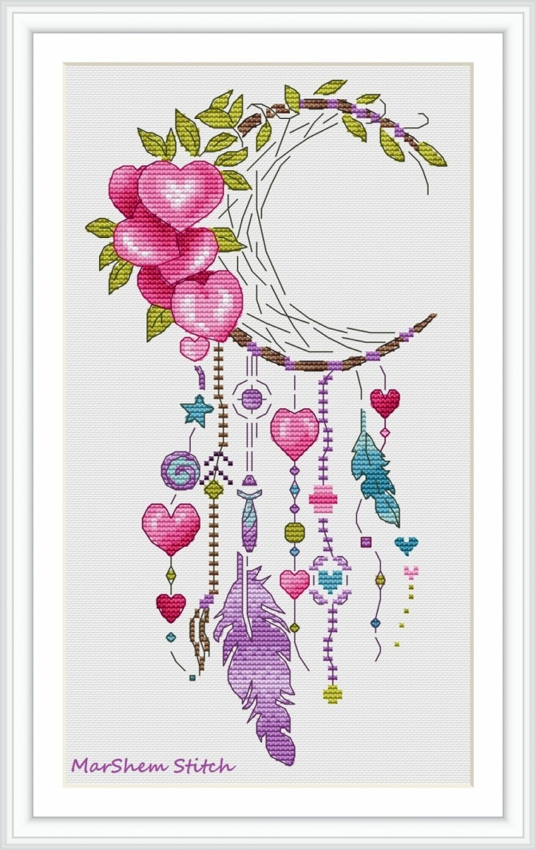 Dreamcatcher Hearts Cross Stitch Pattern, Code Mss-018 Marshem intended for Printable Cross Stitch Patterns