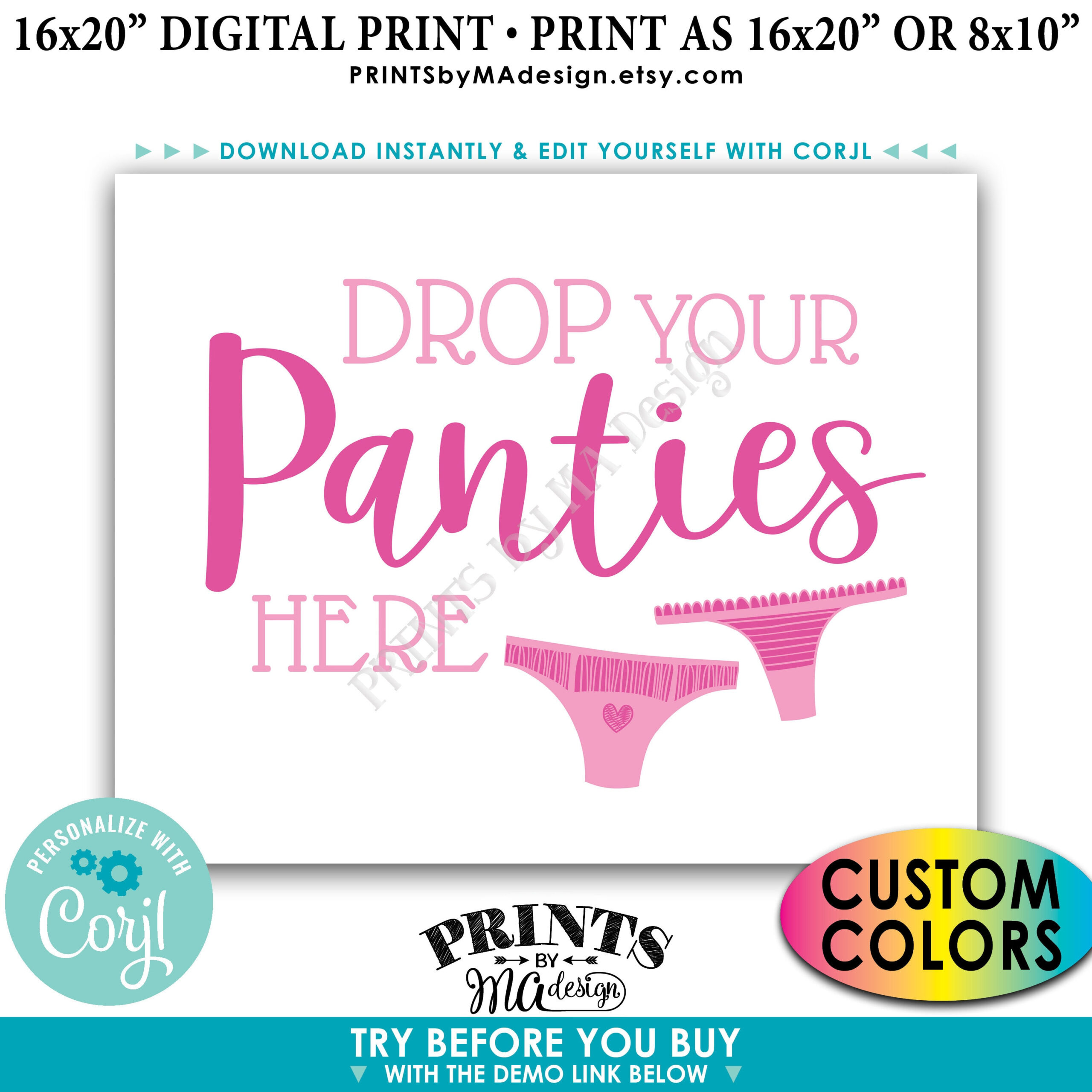 Drop Panties Here Panty Game, Bridal Shower, Bachelorette Party throughout Drop Your Panties Game Sign Free Printable