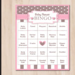 Druckbare Baby Shower Bingo Spiel. Rosa Und Braunes Baby Mädchen Inside Baby Shower Bingo Printable