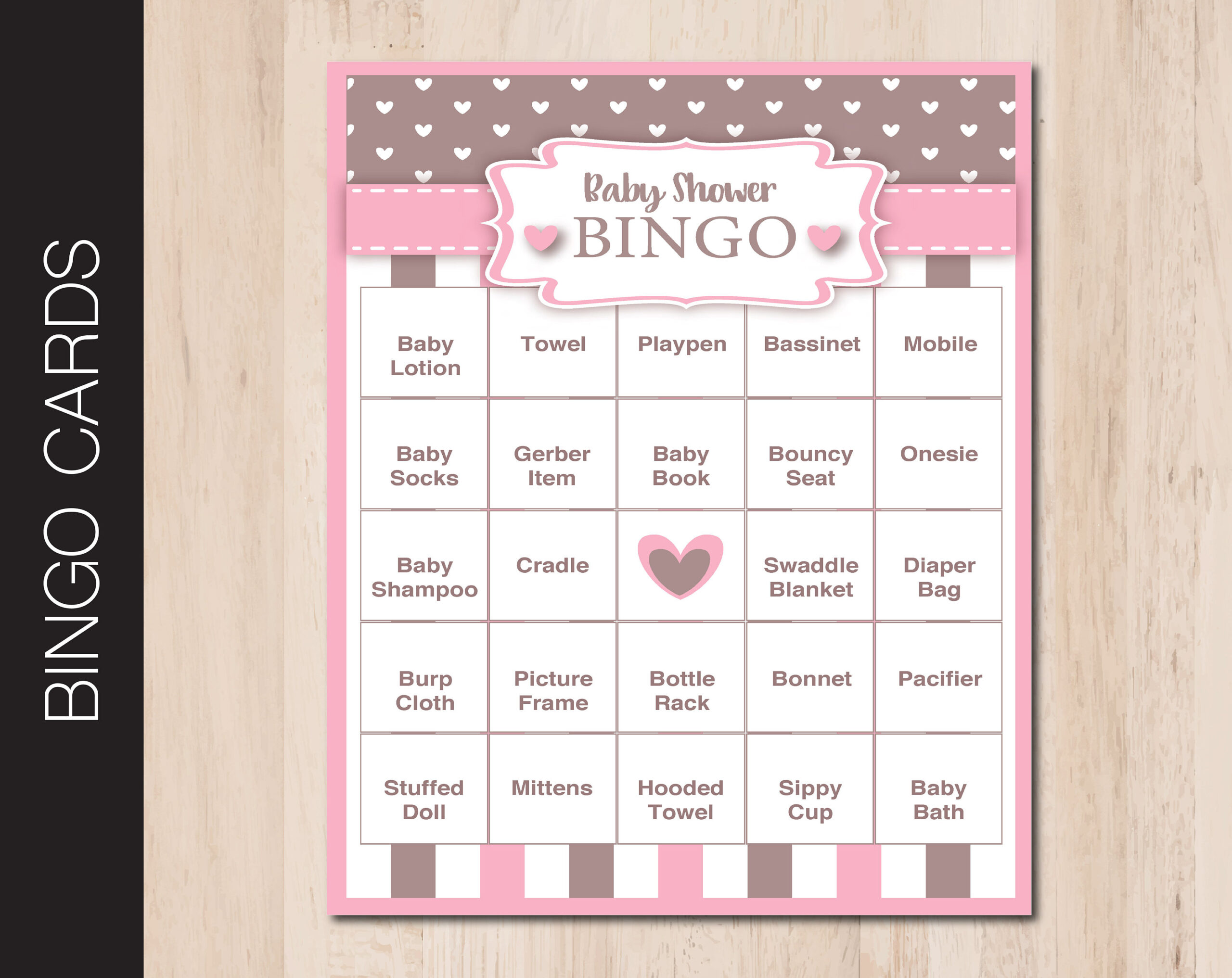 Druckbare Baby Shower Bingo Spiel. Rosa Und Braunes Baby Mädchen inside Baby Shower Bingo Printable