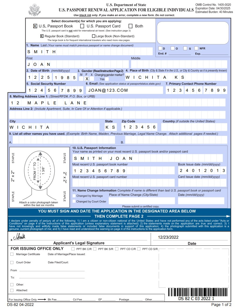 Ds 82 Passport Form [Filling Instructions With Examples] for Ds 82 Form Printable