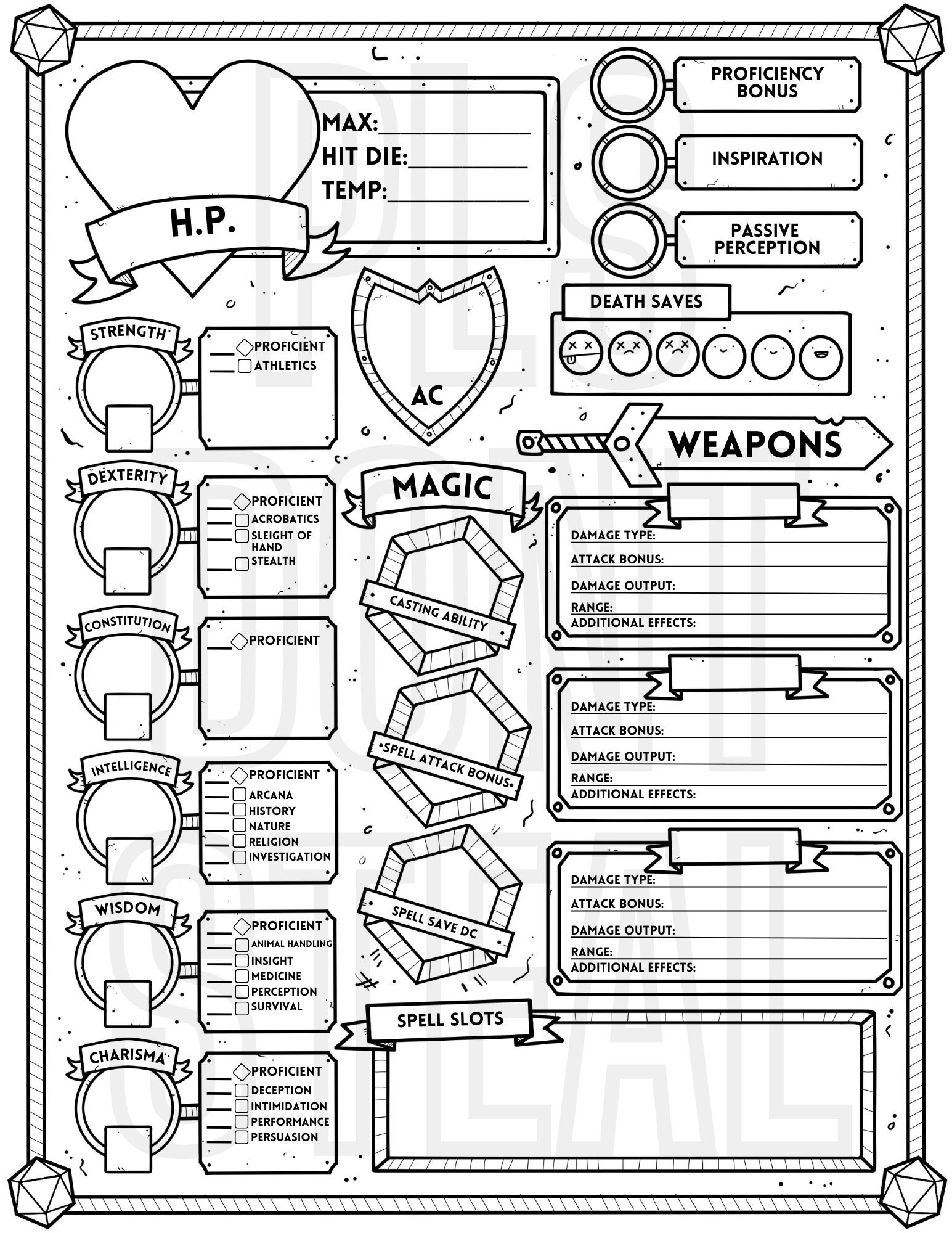 Dungeons And Dragons Editierbare Pdf Und Herunterladbare with Dungeons And Dragons Character Sheet Printable