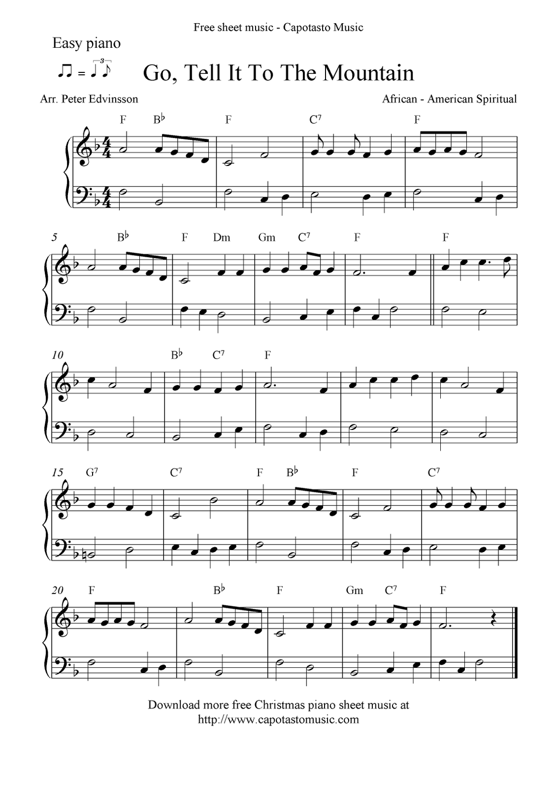 Easy Free Christmas Piano Sheet Music Notes, Go, Tell It To The throughout Free Printable Piano Music