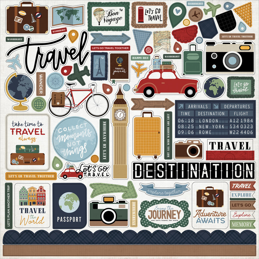 Echo Park &amp;quot;Let&amp;#039;S Go Travel Element&amp;quot; 12X12&amp;quot; Element Stickers for Travel Scrapbook Embellishments Printable