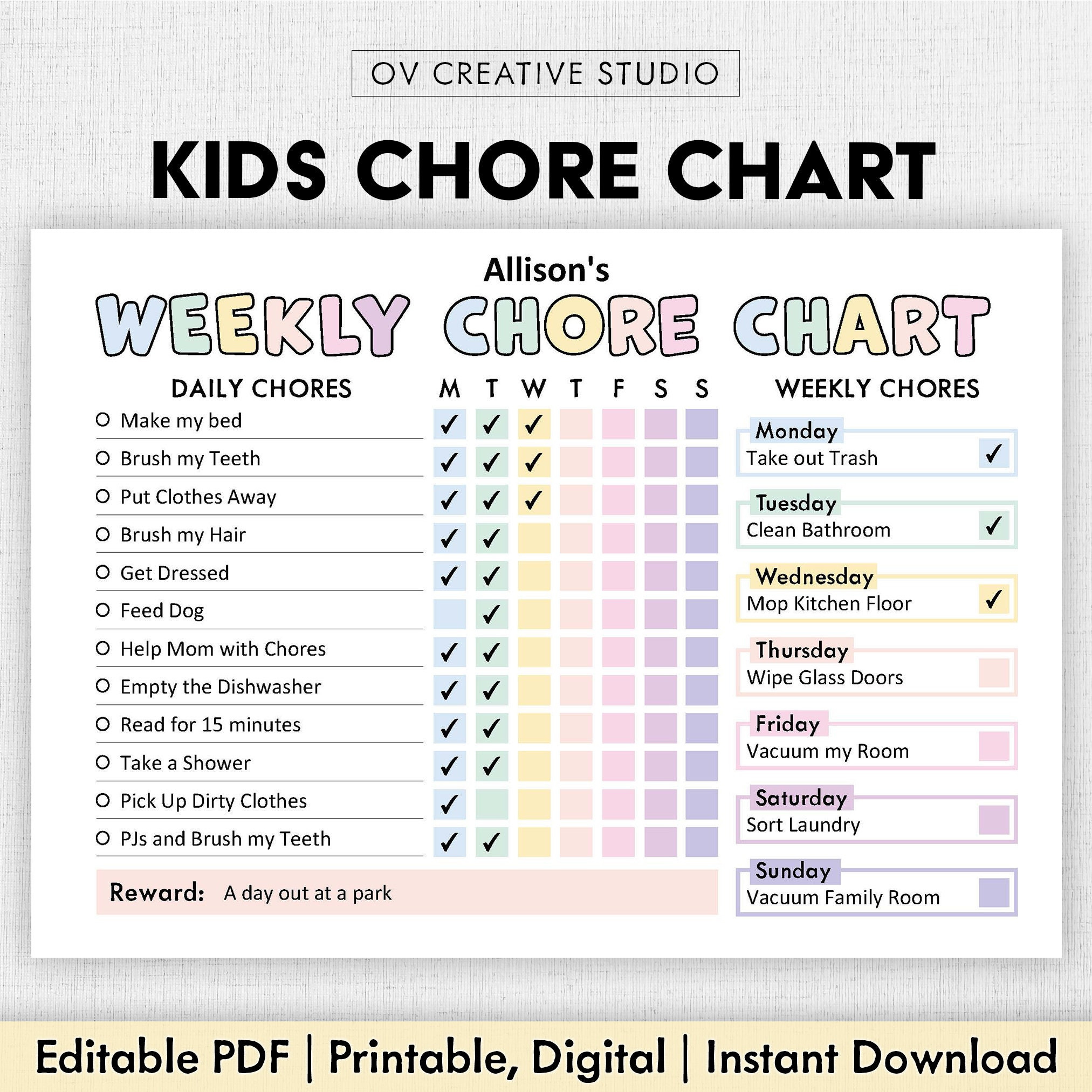 Editable Chore Chart For Kids Printable Kids Daily Weekly throughout Children&amp;amp;#039;s Chore List Printable