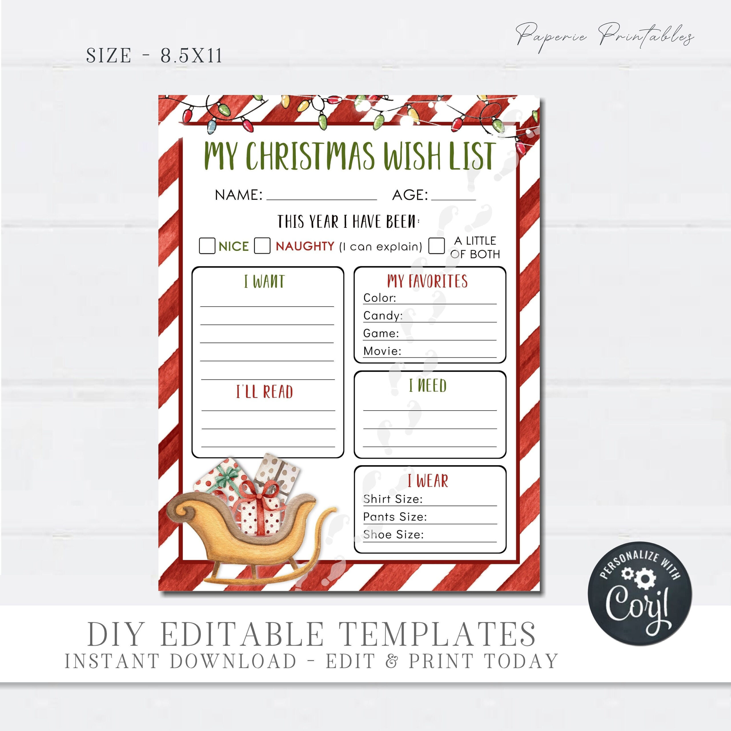 Editable Christmas Wish List For Kids Christmas Wish List Template intended for Christmas Wish List Printable