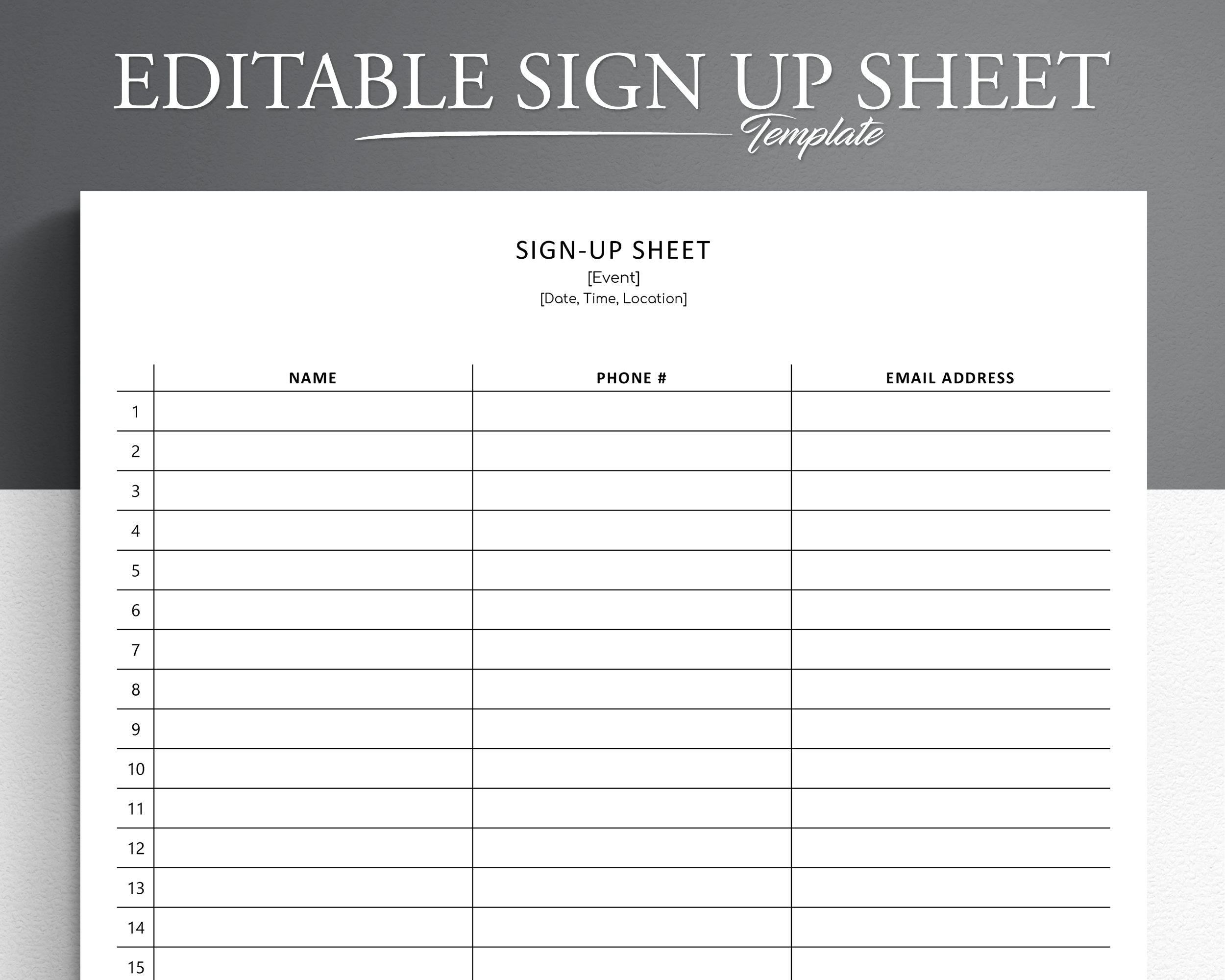 Editable Sign Up Sheet. Pdf/Google Docs/Microsoft Word. Sign Up with regard to Sign Up Sheet Printable