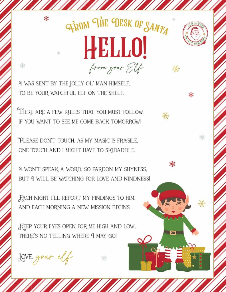 Elf On The Shelf Arrival And Goodbye Letters, Free Printable Set with regard to Free Printable Elf On the Shelf Arrival Letter