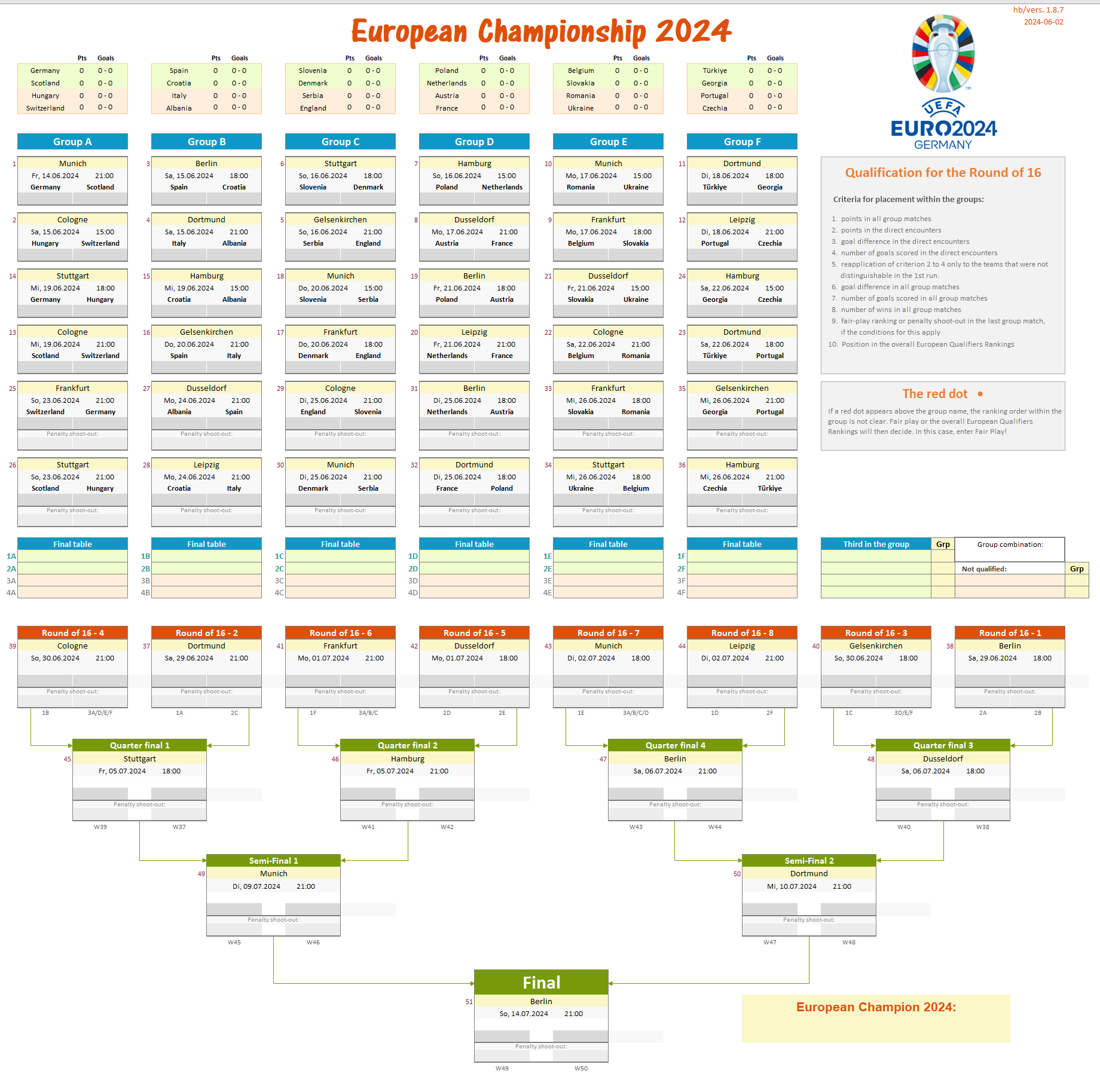 Euro 2024 Excel Schedule inside Euro 2024 Schedule Printable