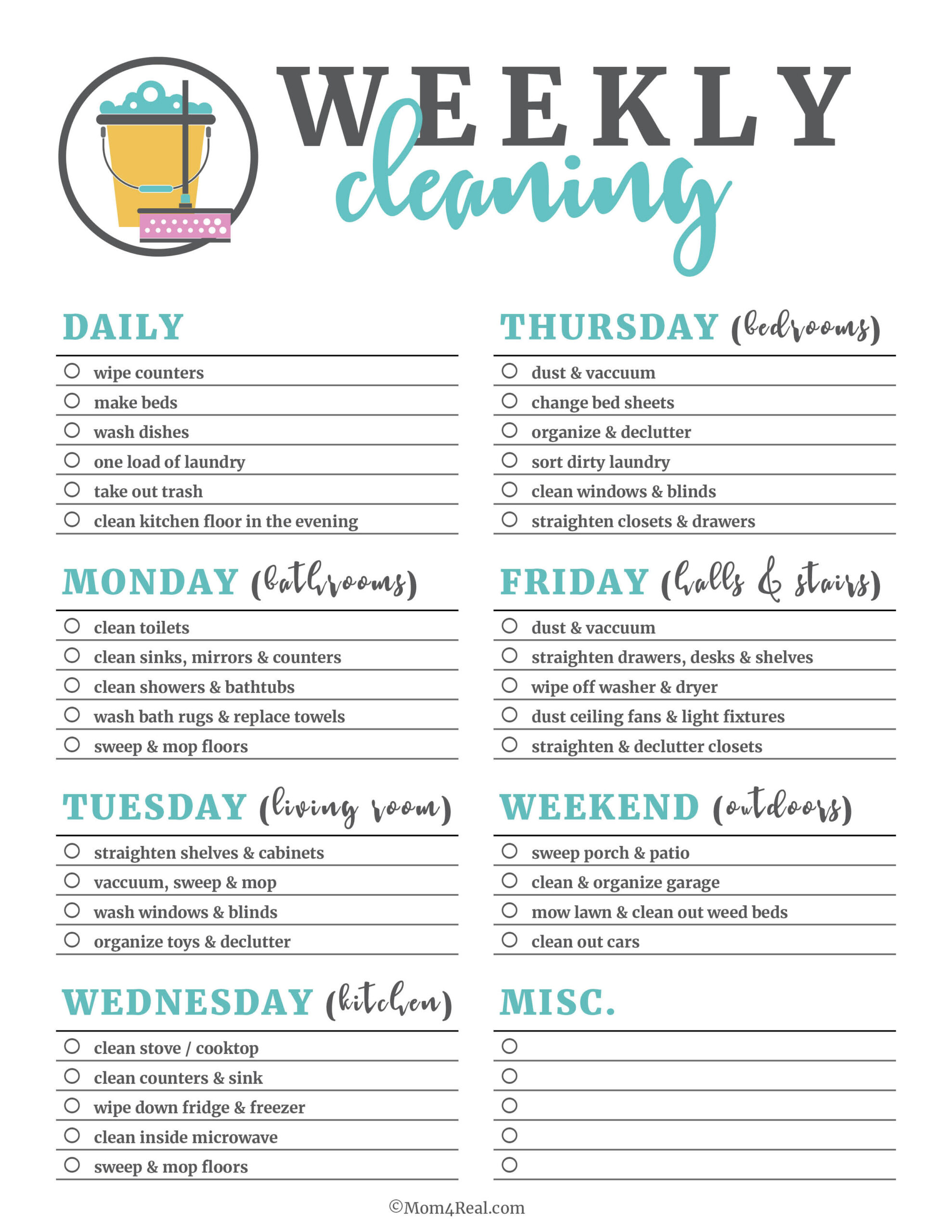 🧹 Printable Cleaning Checklists: Daily, Weekly &amp;amp; Monthly Tasks! for Printable House Cleaning Checklist