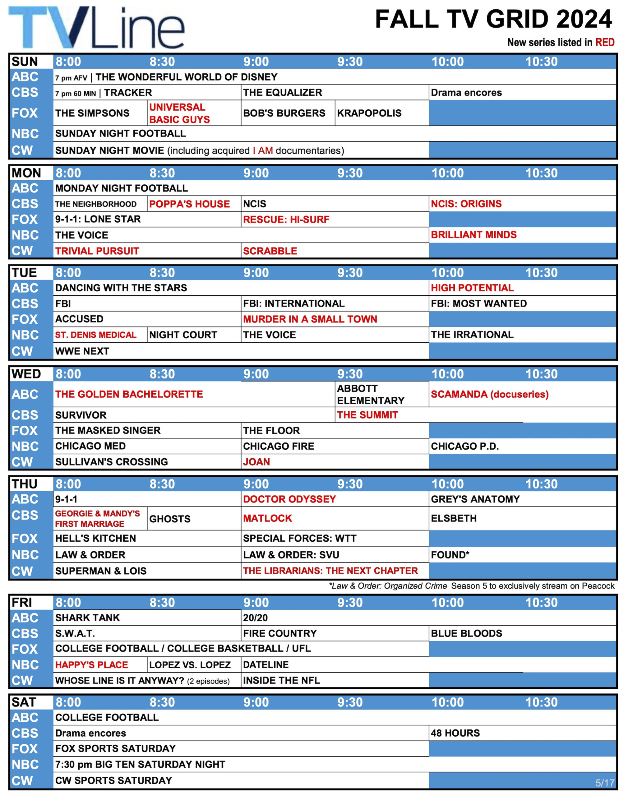 Fall Tv Schedule 2024: Network Tv Grid — Cbs, Nbc, Abc, Fox, Cw throughout 2024 Olympics Tv Schedule Printable