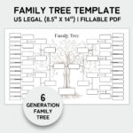 Family Tree Template 6 Generation, Family Tree Chart, Printable Within Printable Family Tree Template