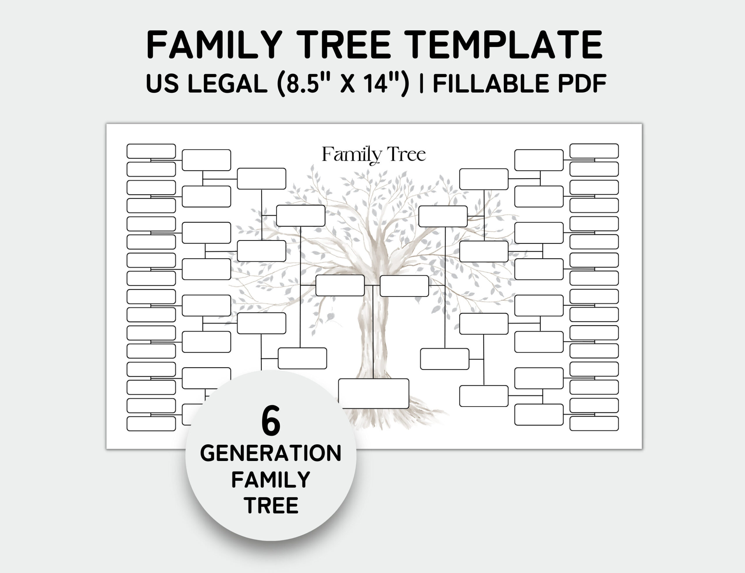 Family Tree Template 6 Generation, Family Tree Chart, Printable within Printable Family Tree Template