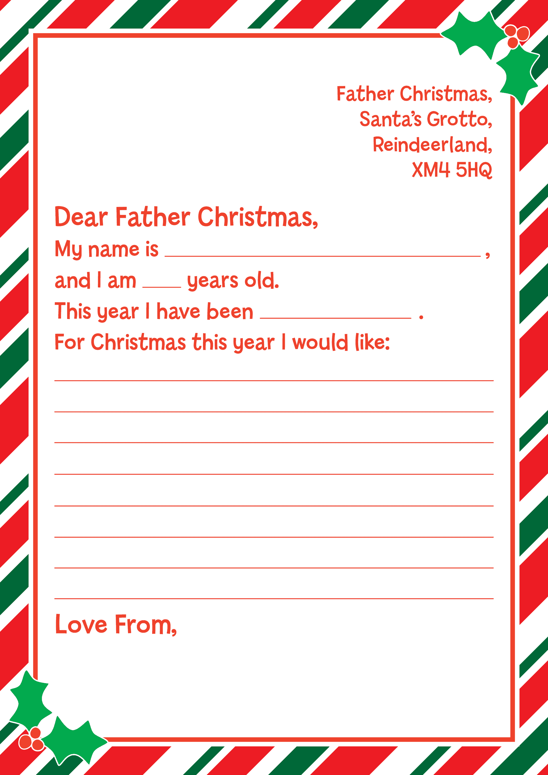 Father Christmas Letter Template - Pawprint Family throughout Printable Father Christmas Letters