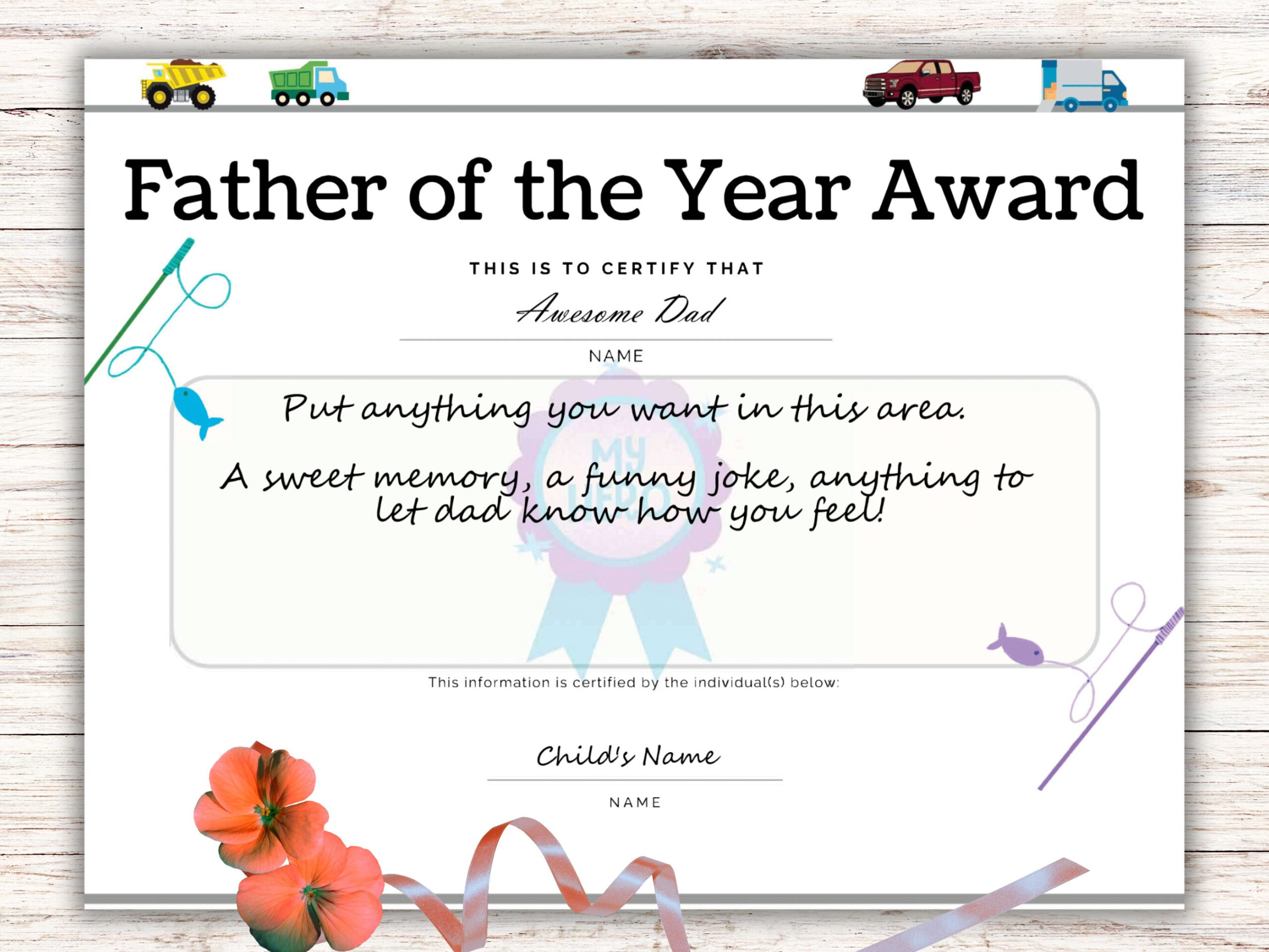 Father&amp;#039;S Day Printable Award - Etsy within Father&amp;amp;#039;s Day Awards Printable