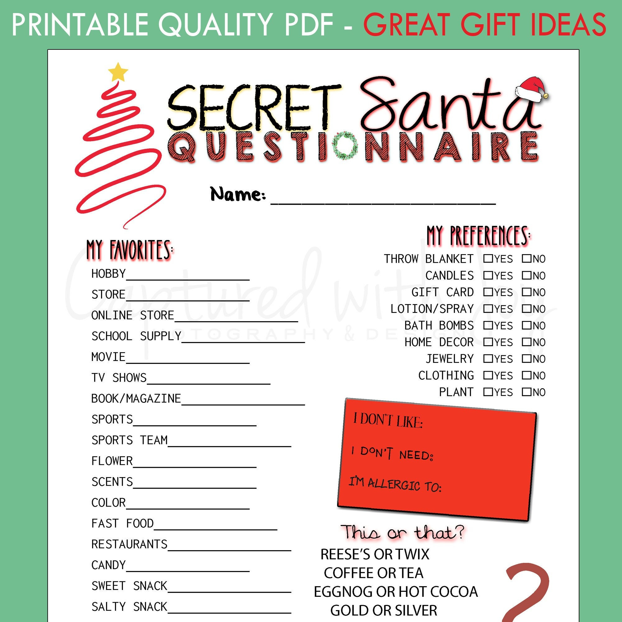 Fillable Printable Pdf Secret Santa Questionnaire For Gift in Printable Secret Santa Questionnaire