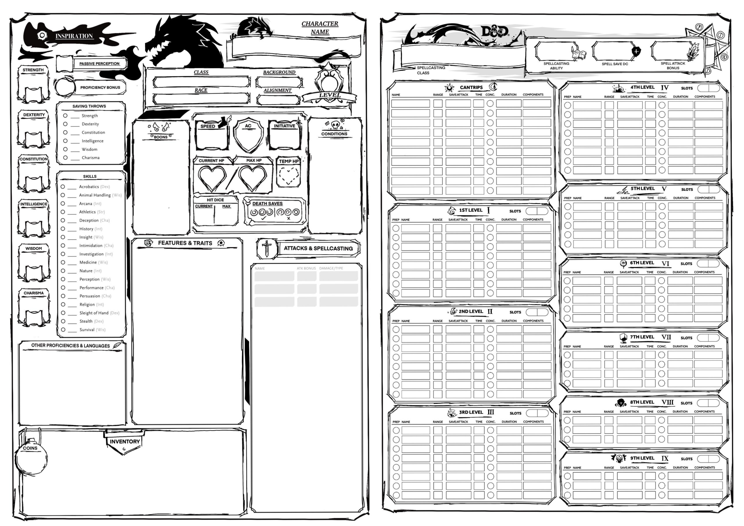 Finished Beginner Friendly Character Sheet [Oc] : R/Dnd intended for Dungeons And Dragons Character Sheet Printable