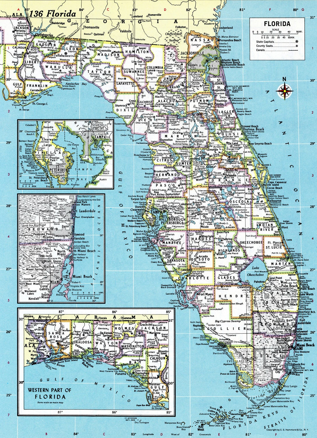 Florida Karte Instant Download - Druckbare Karte, Digitaler Download, Wandkunst, Antike Karte in Printable Map of Florida