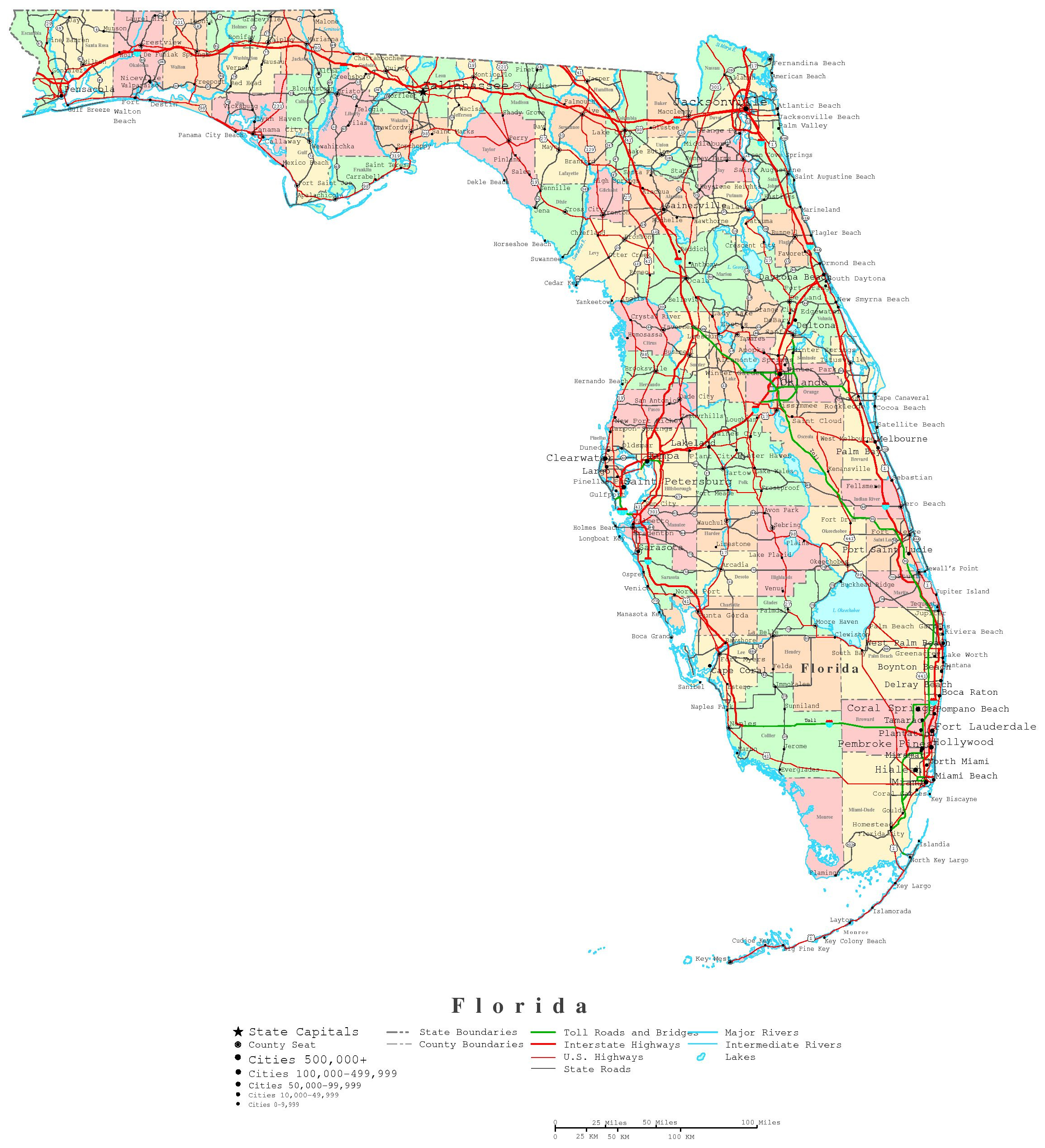 Florida Printable Map inside Printable Map Of Florida