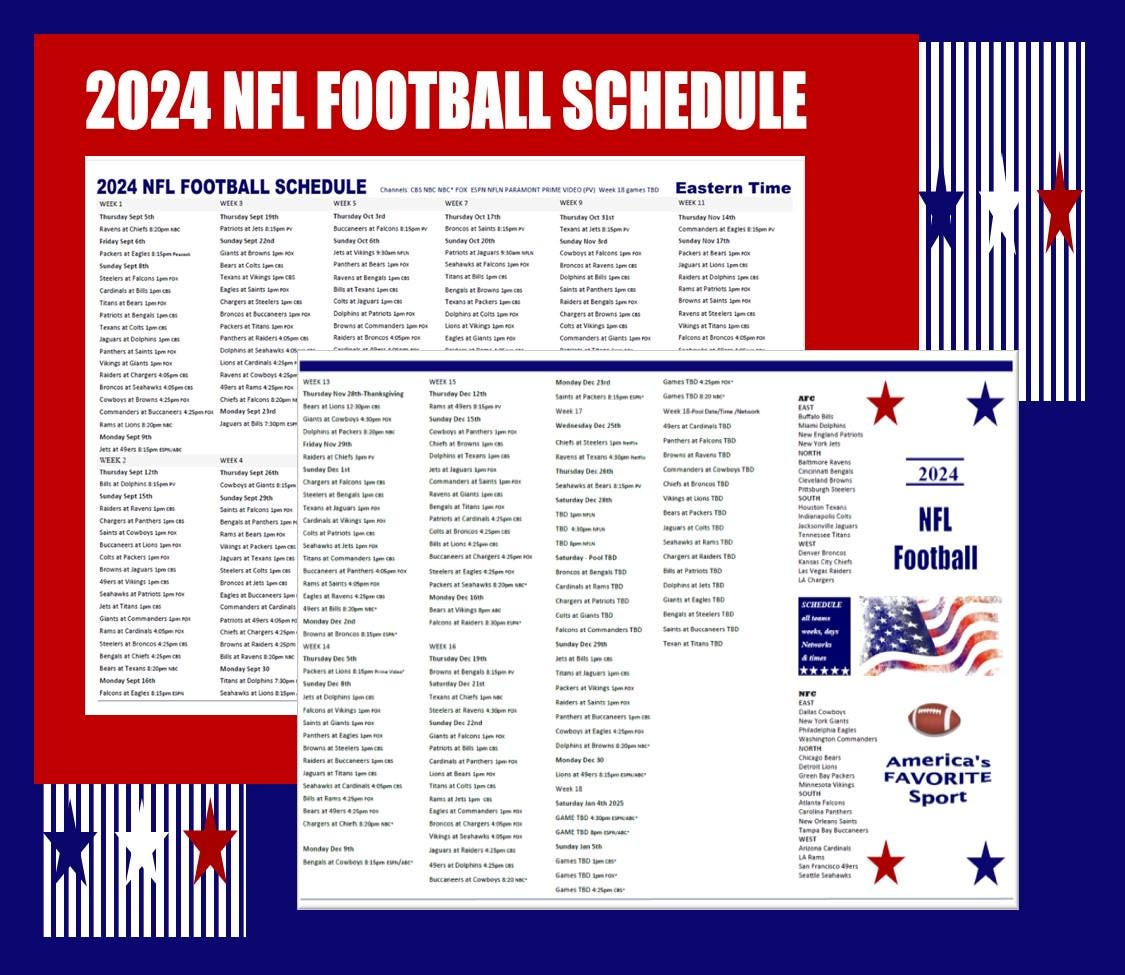 Football Nfl-2024 Schedule Includes All Teams - Etsy in NFL Printable Schedule 2024