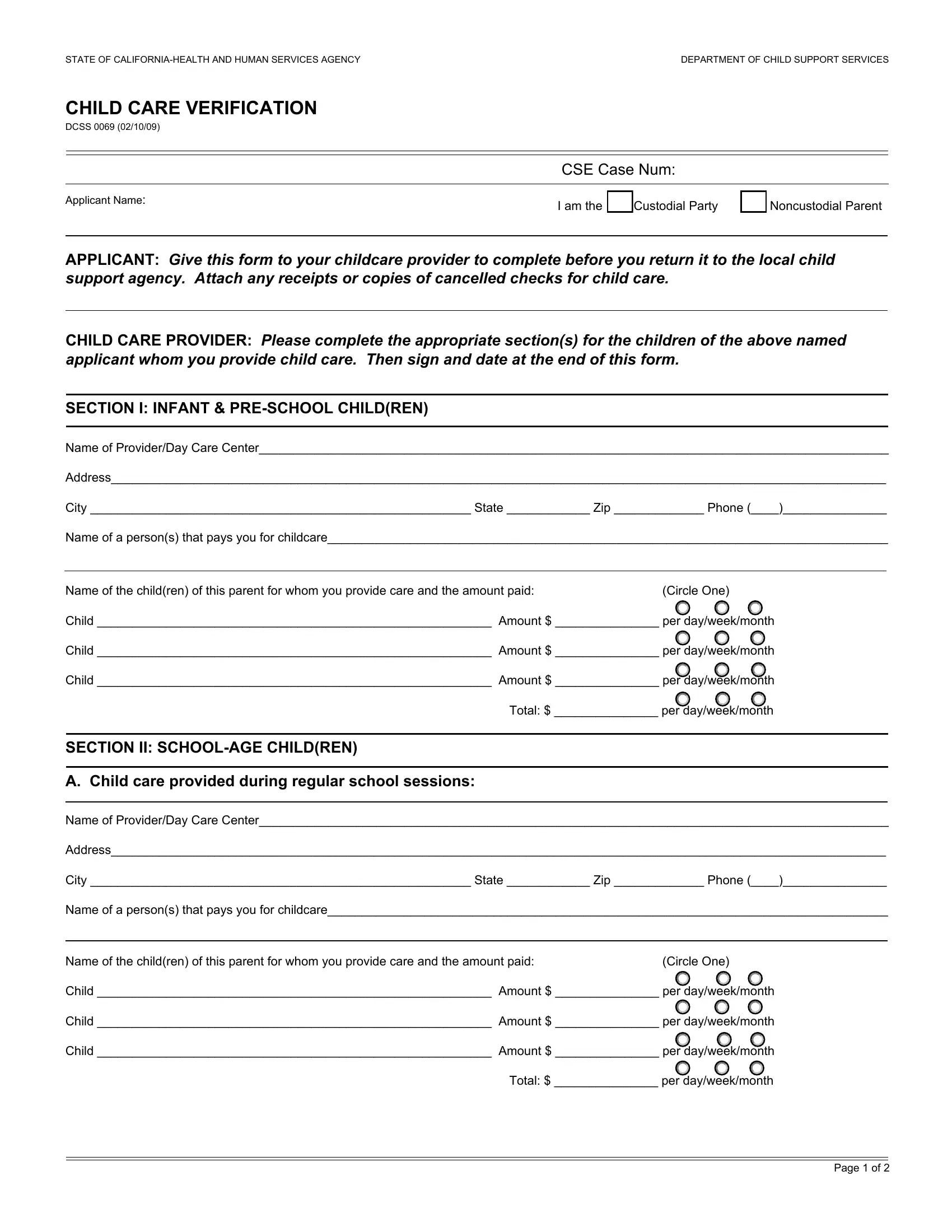 Form Dcss 0069 ≡ Fill Out Printable Pdf Forms Online regarding Child Care Verification Form California 0069 Printable Form