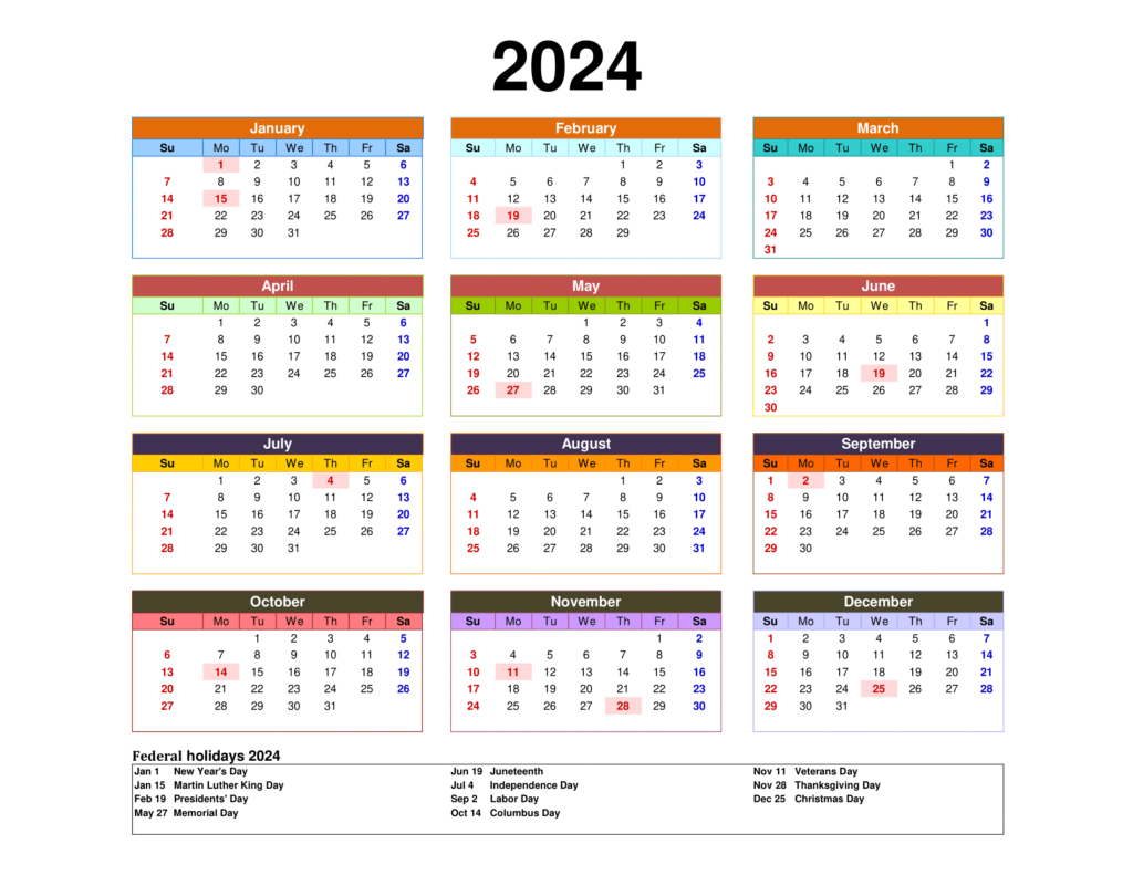 Free 2024 Calendar Printable Pdf With Holidays Templates within 2024 Printable Calendars With Holidays