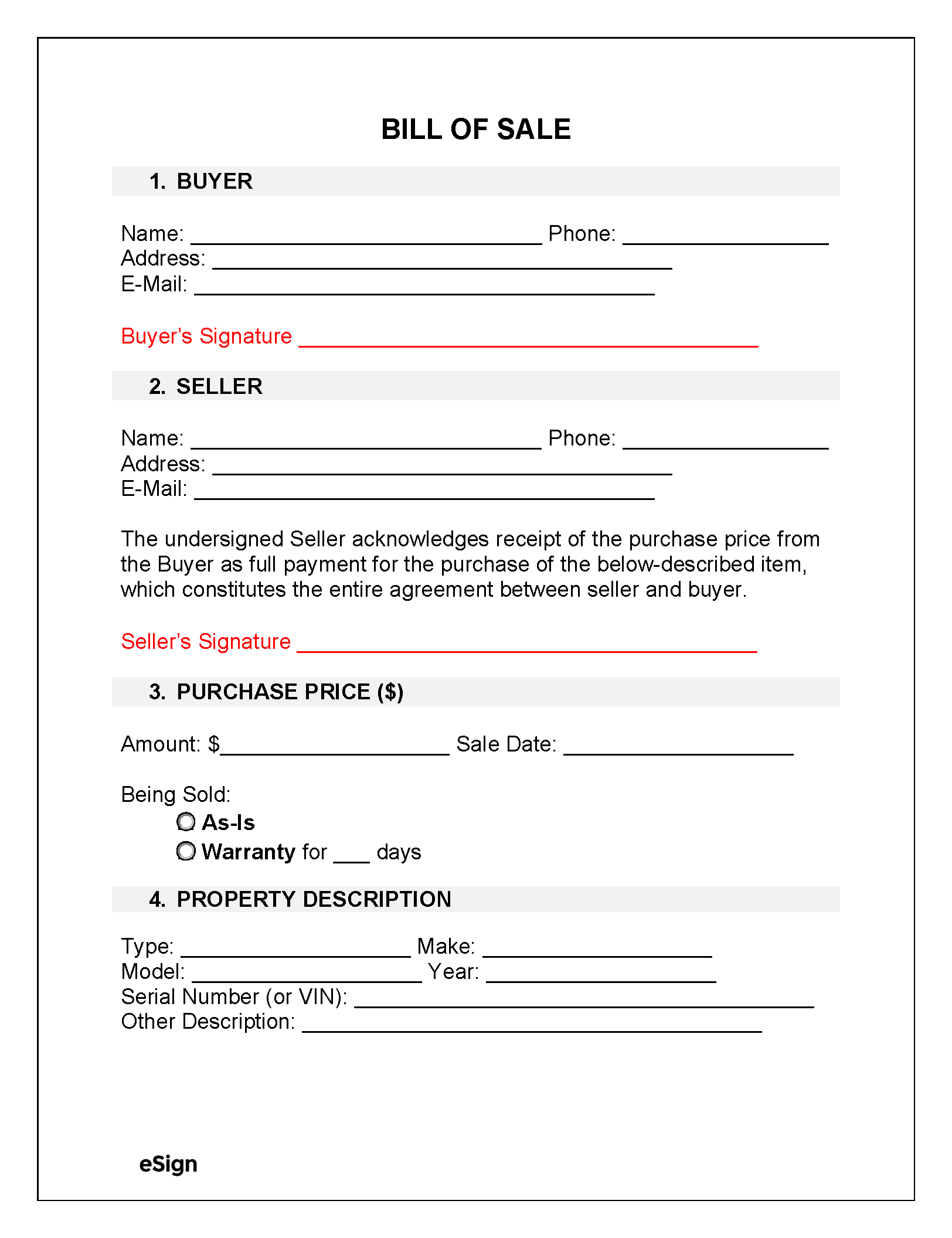 Free Bill Of Sale Forms (23) | Pdf | Word intended for Printable Bill of Sale