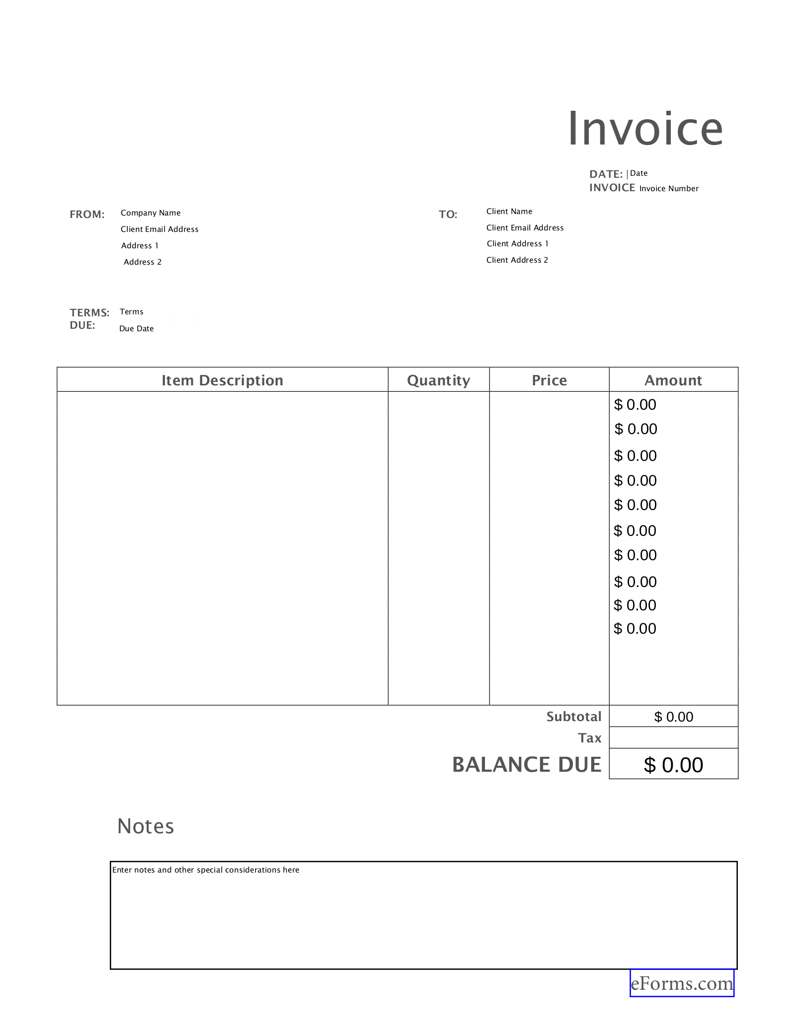 Free Blank Invoice Templates (30) - Pdf – Eforms for Free Printable Invoice Template