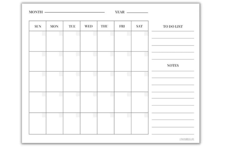 Printable Monthly Calendars Free