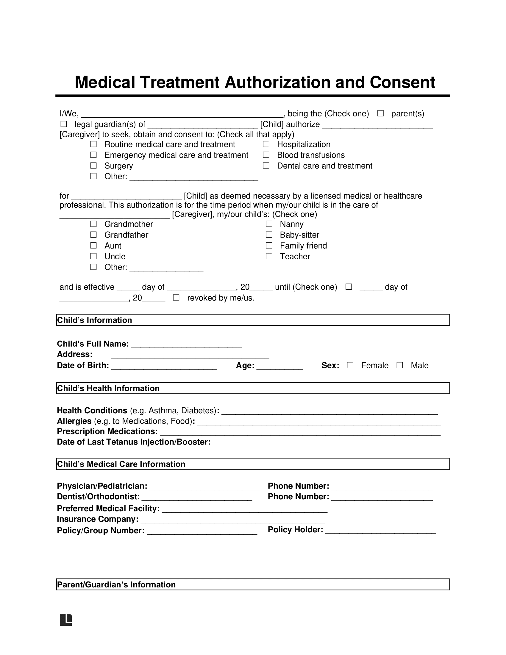 Free Child (Minor) Medical Consent Form | Pdf &amp;amp; Word within Printable Medical Consent Form For Minor While Parents Are Away