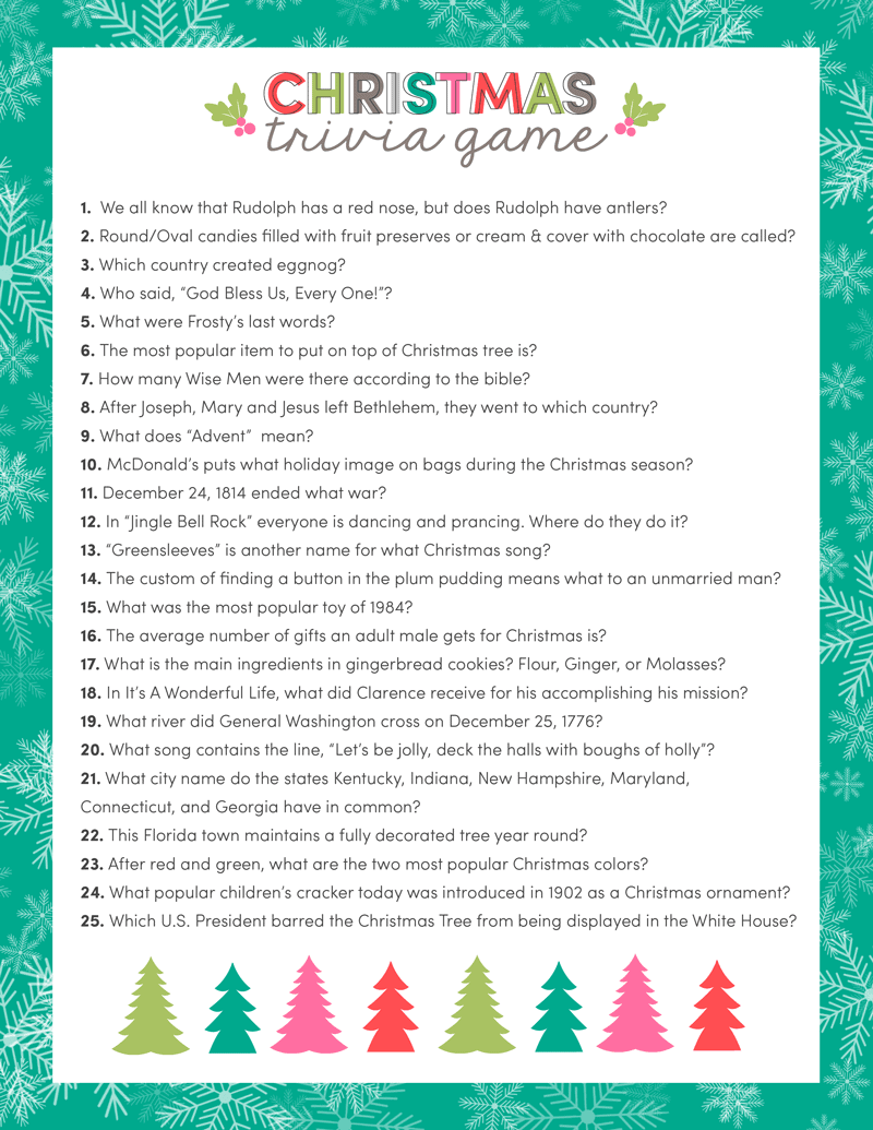 Free Christmas Trivia Printables {Games For The Family!} | Lil&amp;#039; Luna for Christmas Trivia Game Printable