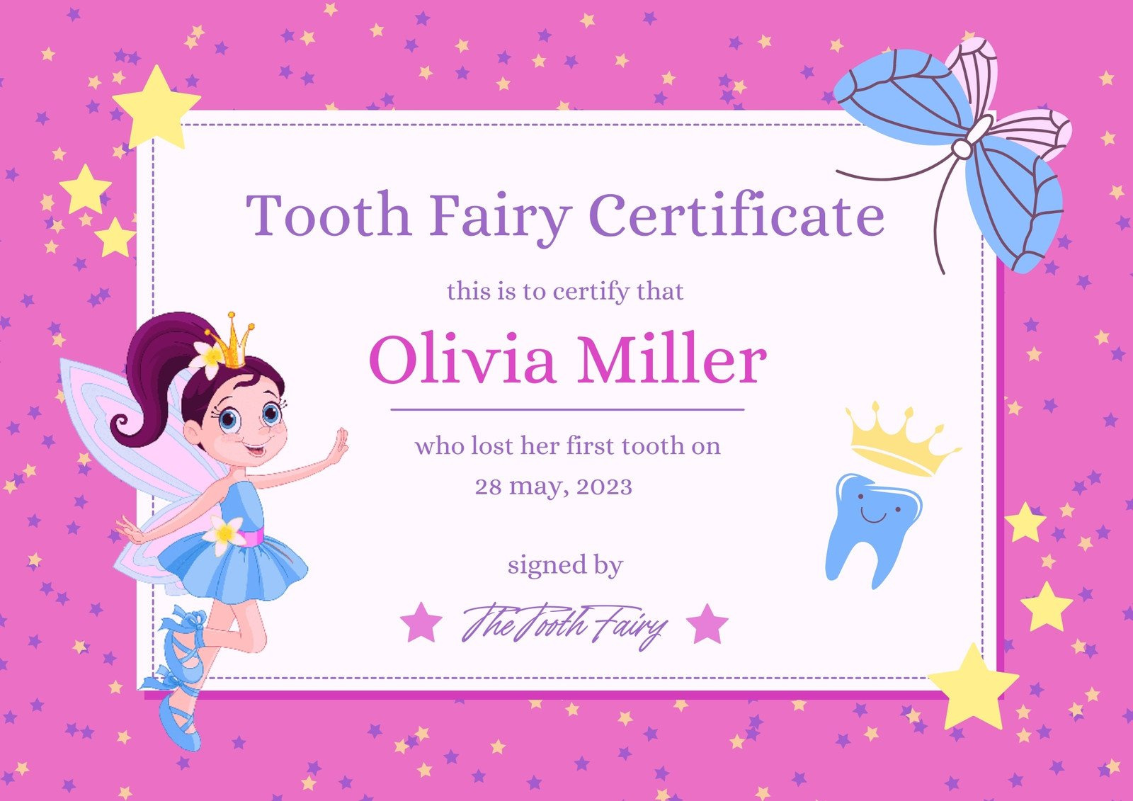 Free Customizable Tooth Fairy Certificate Templates | Canva in Free Printable Tooth Fairy Letter