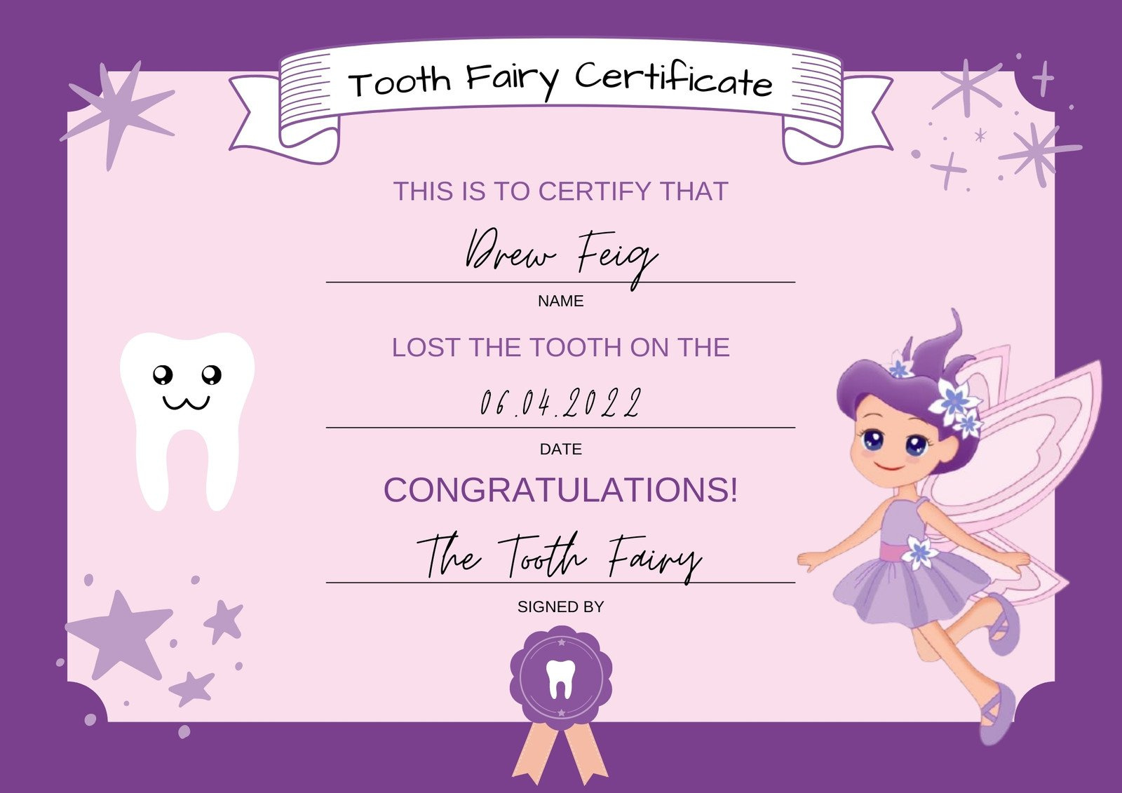 Free Customizable Tooth Fairy Certificate Templates | Canva throughout Tooth Fairy Letter Printable