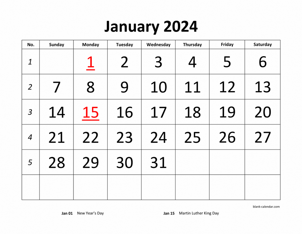 Free Download Printable Calendar 2024, Large Font Design throughout Printable Calendars 2024 Monthly