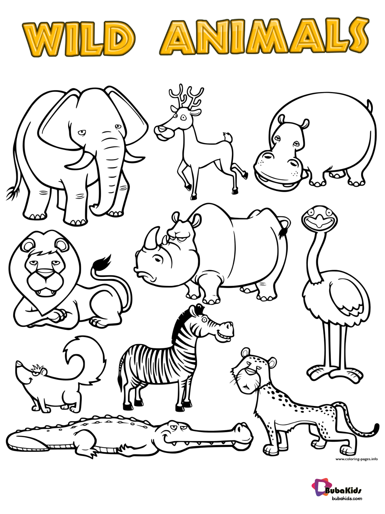 Free Download Wild Animals Printable Coloring Page | Bubakids in Printable Animal Coloring Sheets