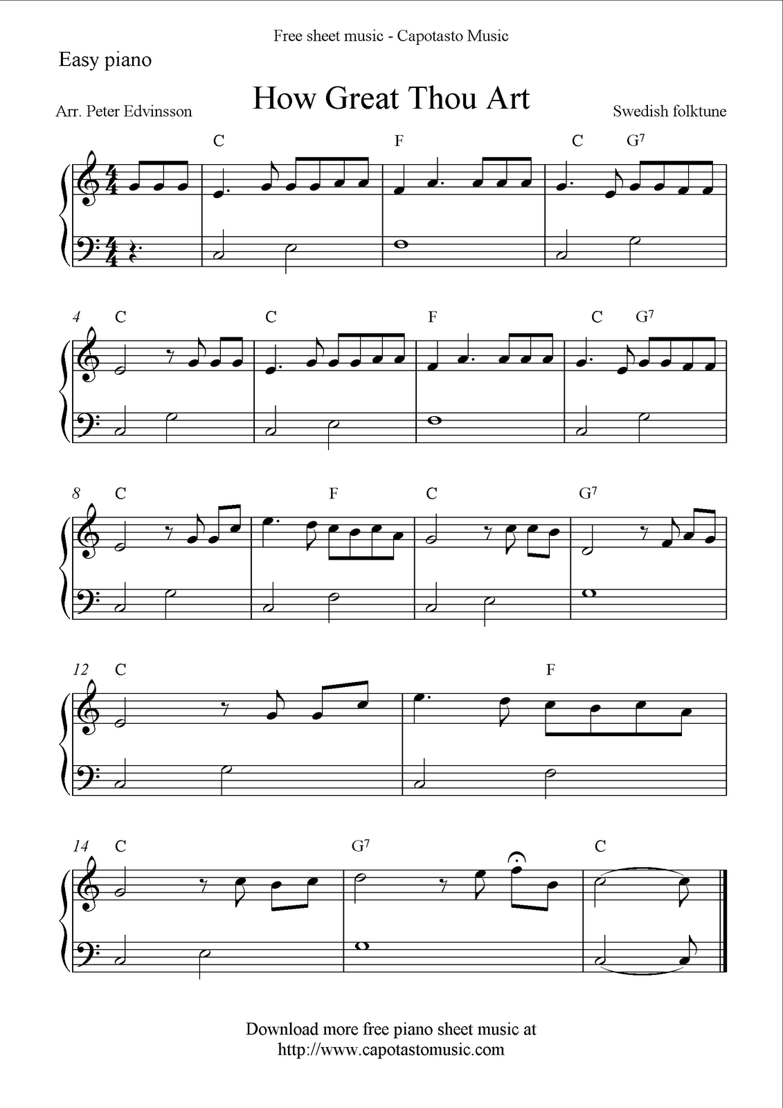 Free Easy Piano Sheet Music, How Great Thou Art regarding Free Printable Piano Music