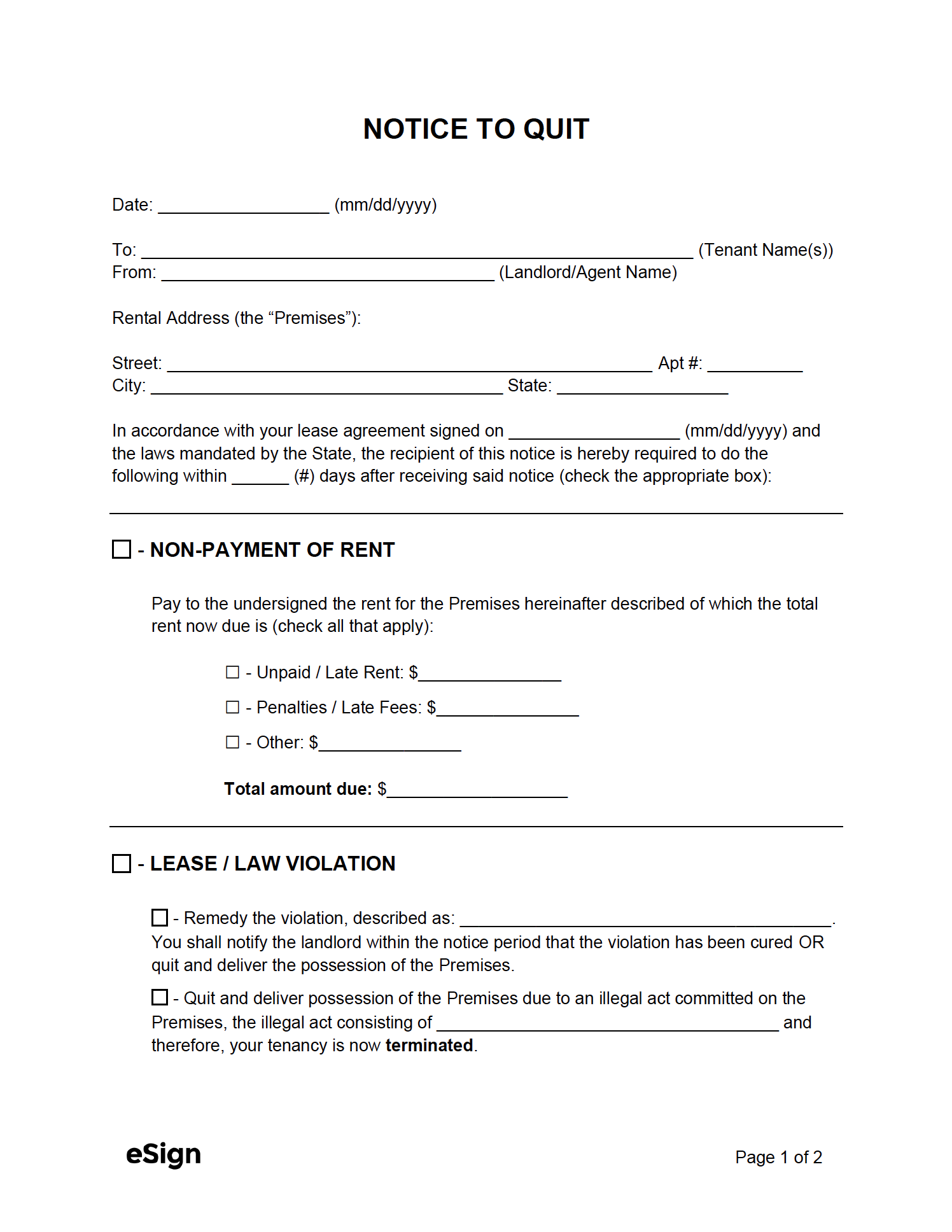 Free Eviction Notice Templates (4 Types) | Pdf | Word throughout Free Printable Eviction Notice