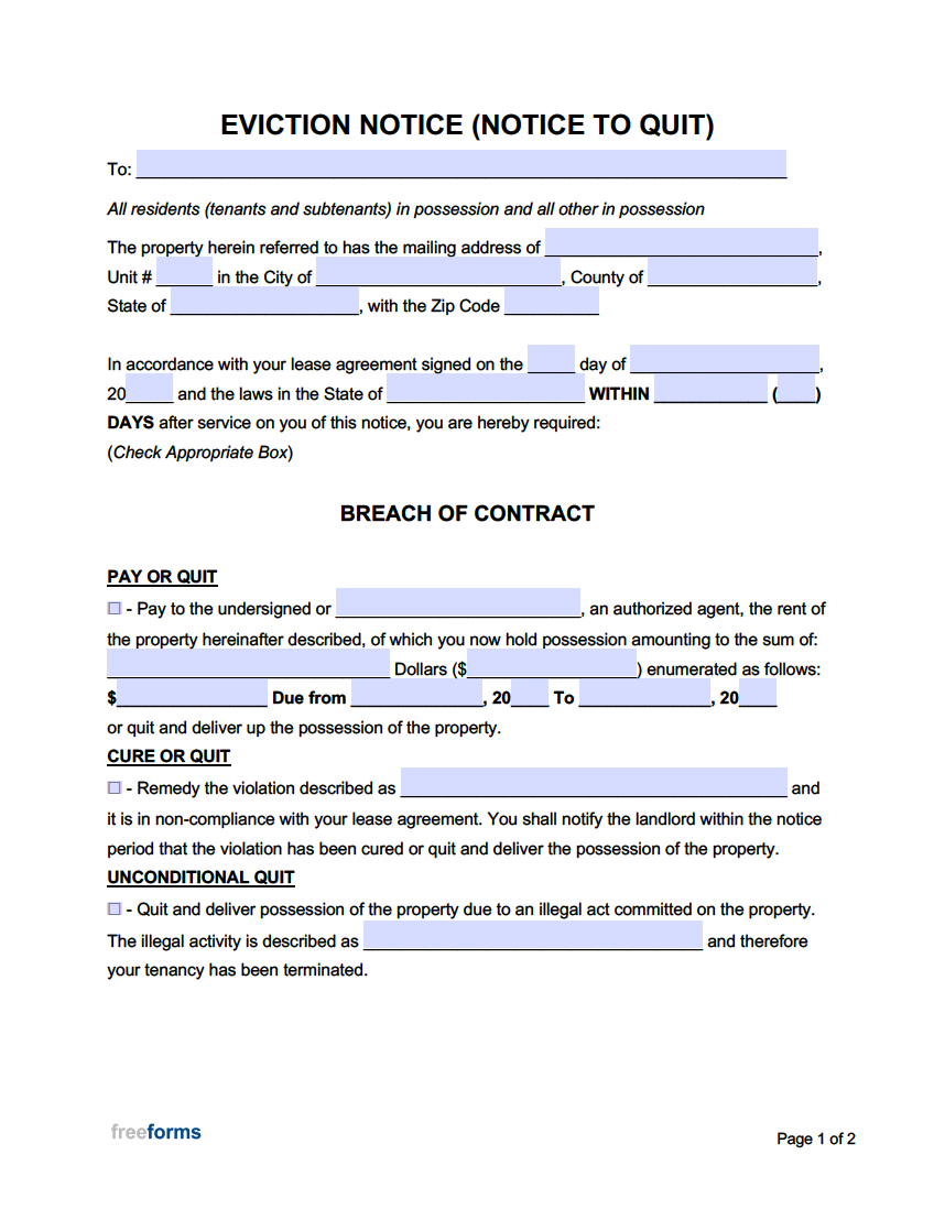 Free Eviction Notice Templates (Notices To Quit) | Pdf | Word regarding Free Printable Eviction Notice