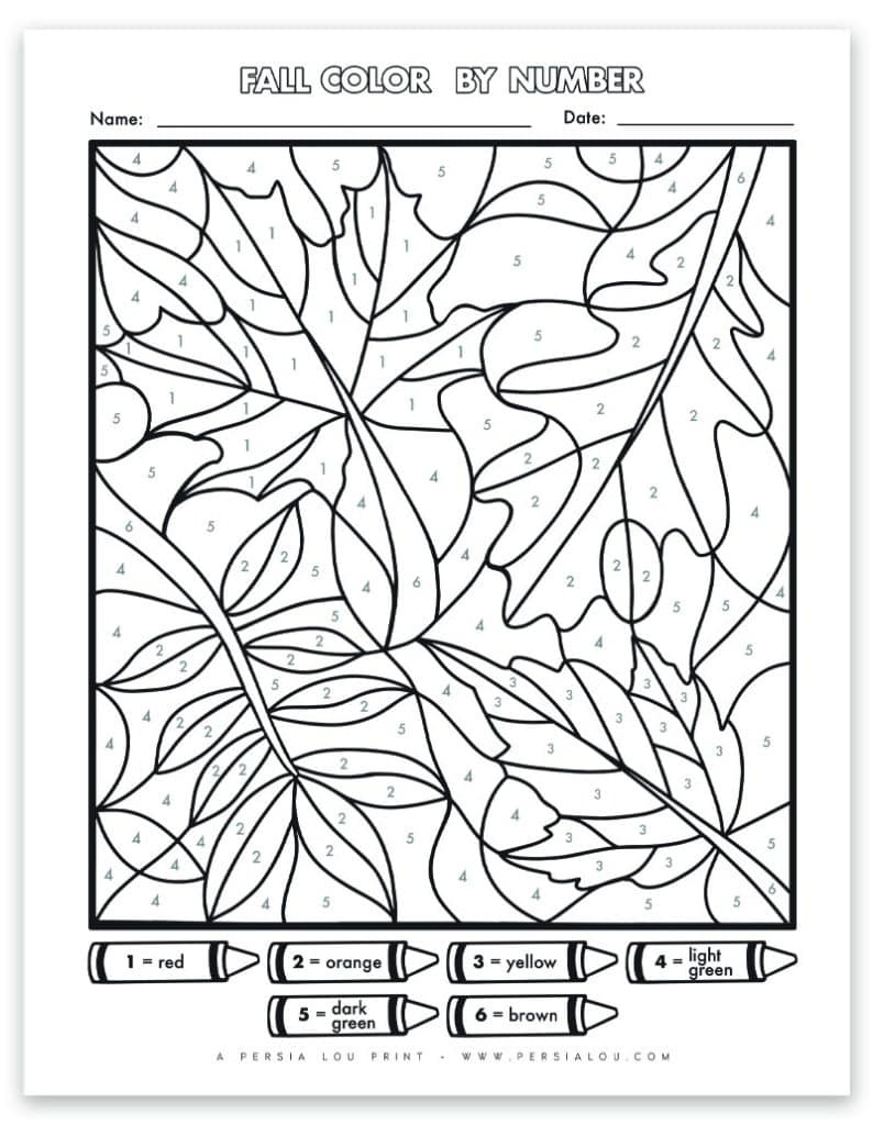 Free Fall Colornumber: Fall Leaves Printable Coloring Page pertaining to Printable Color By Number