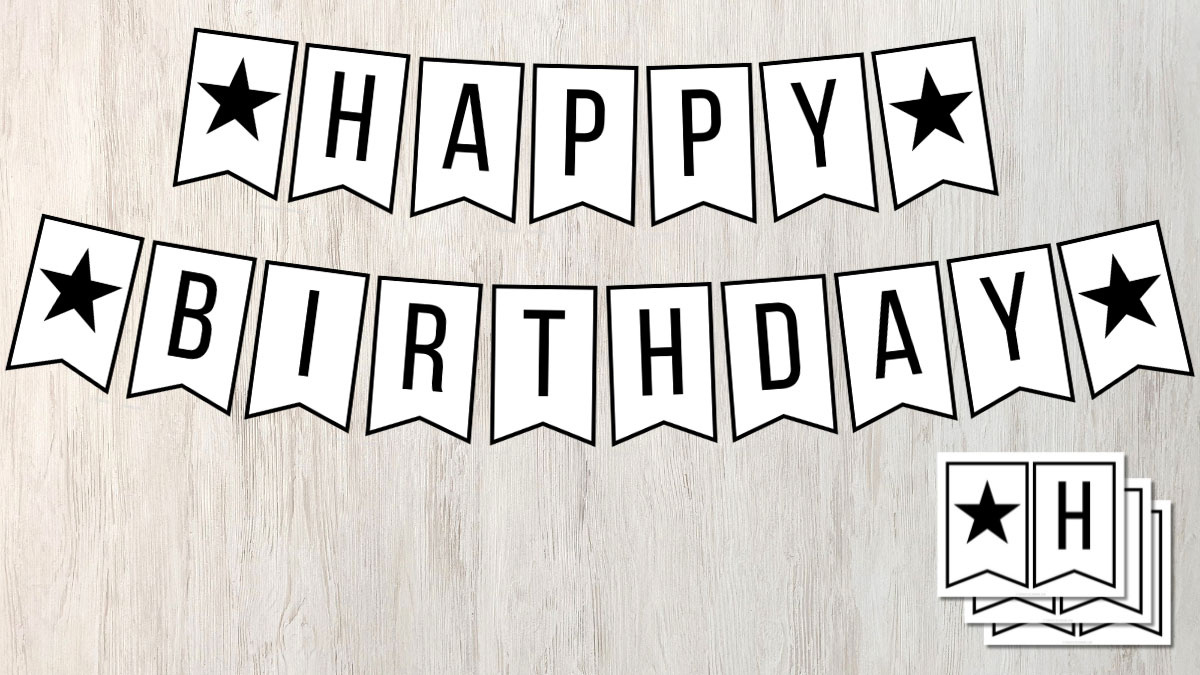 Free Happy Birthday Banner Printable (Black And White) within Happy Birthday Banner Printable