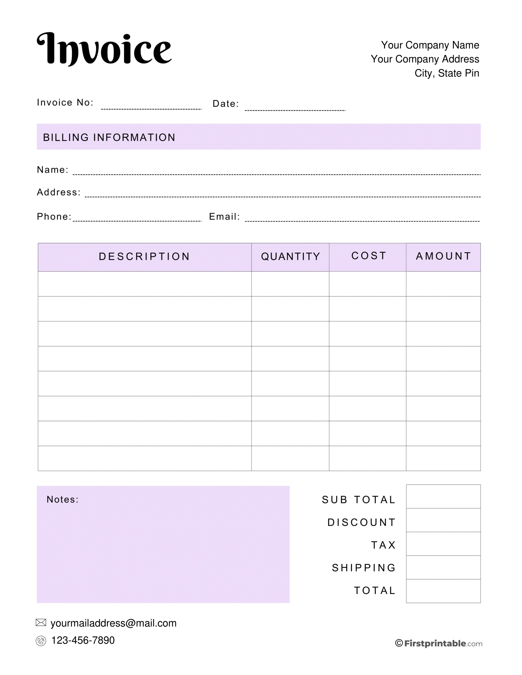 Free Invoice Template Blank Printable | Download in Free Printable Invoice Template