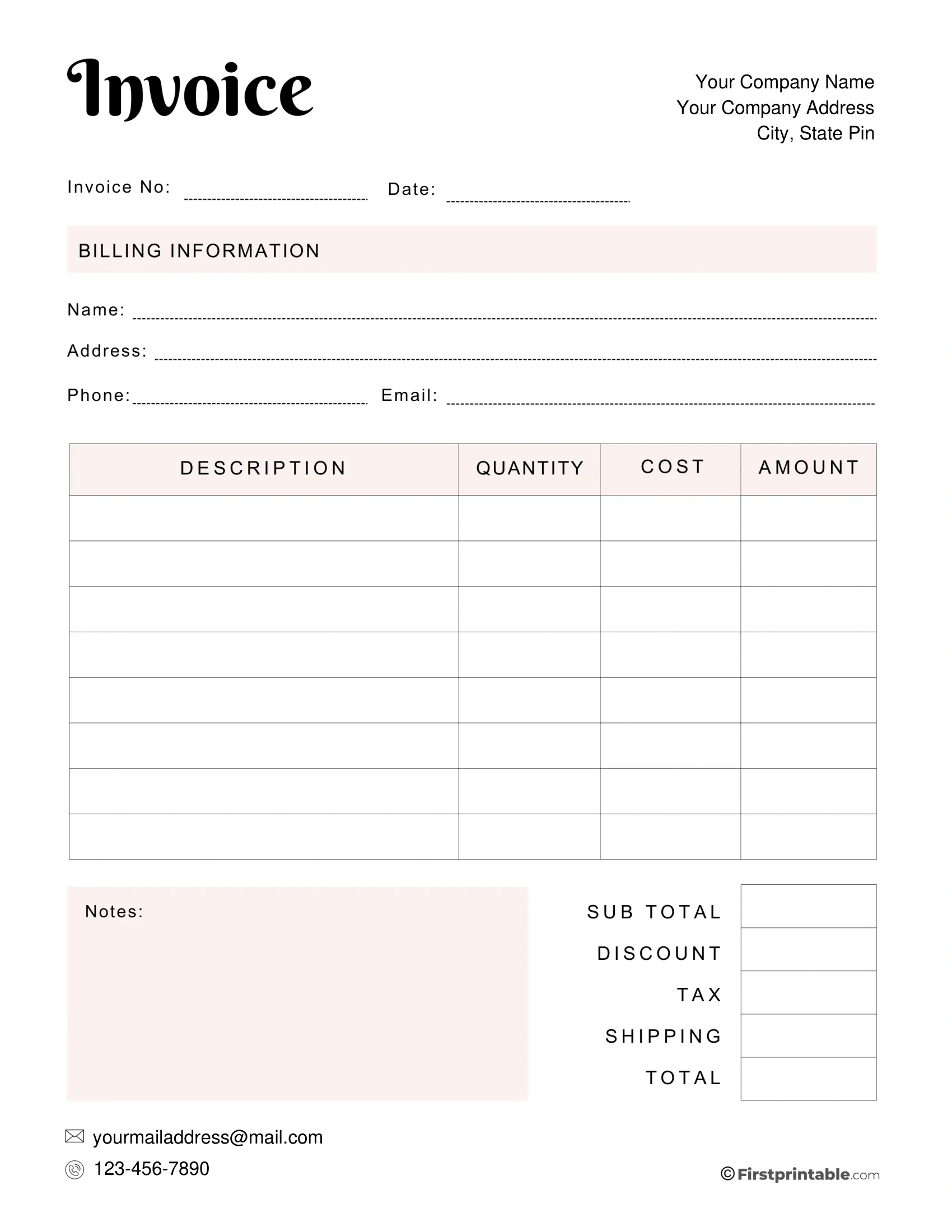 Free Invoice Template Blank Printable | Download in Printable Billing Invoice Template